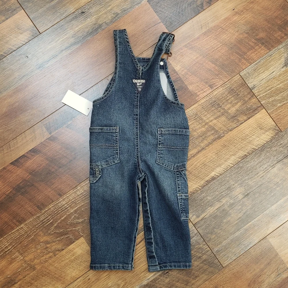 Oshkosh B'Gosh Vestbak Logo Graphic Blue Denim Overalls, Size 12 Months